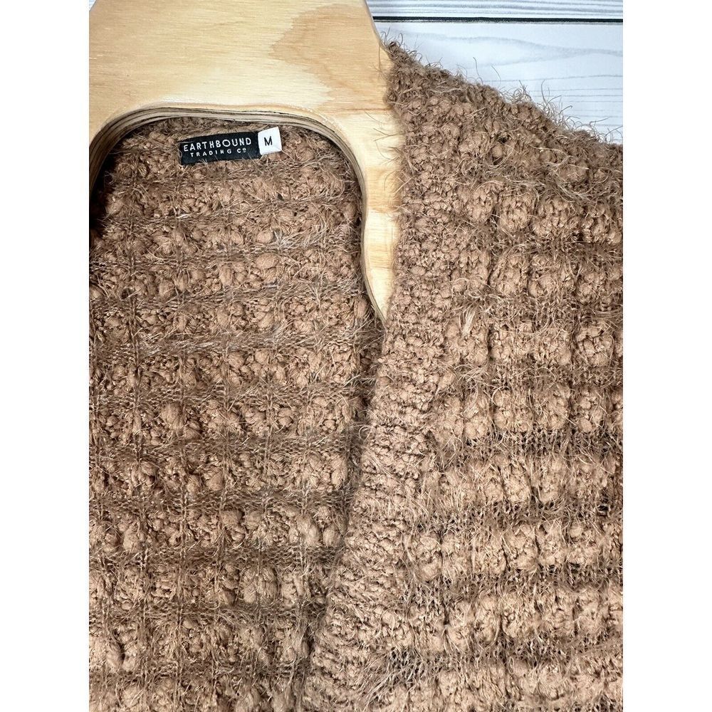 Earthbound Trading Womens Knit Crochet Open Front Cardigan Tan Size M - Picture 3 of 3